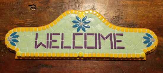 Yellow Border Green Background Welcome Sign