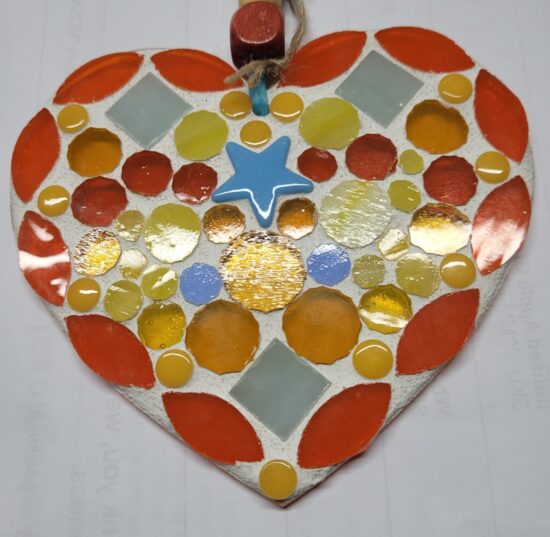 Orange Petals Blue Star Heart Sun Catcher